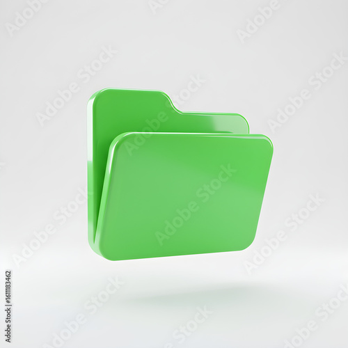 A green folder isolated on white background represents file storage