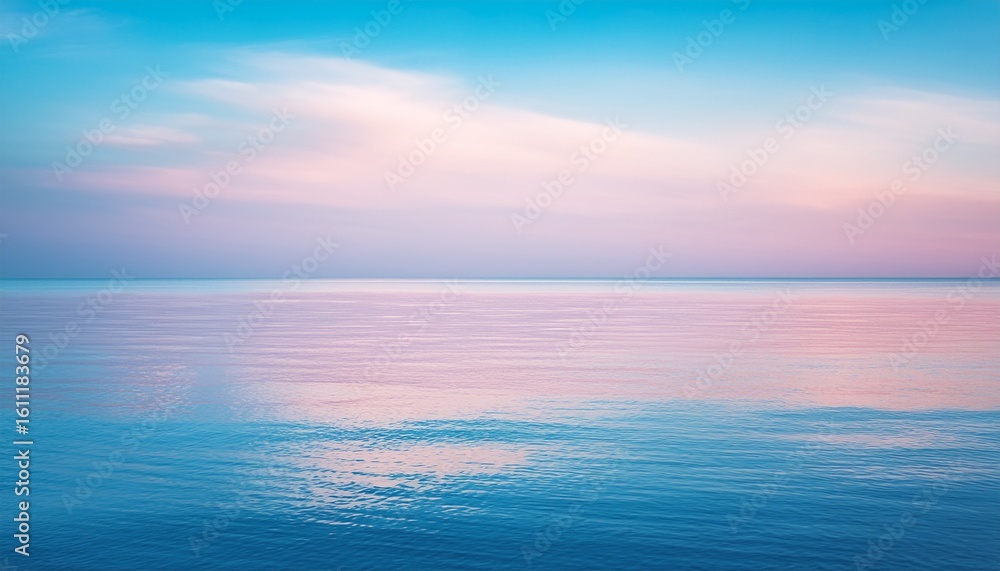 Fototapeta premium pastel sky and calm water with soft reflections pink and blue gradient horizon tranquil seascape scenery for adobe stock photo