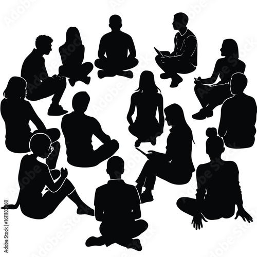 Silhouette Set of Seated Individuals on a White Background