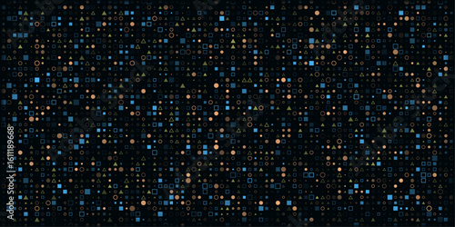 Dark technical scientific fintech background with abstract pixel colorful pattern. Abstract background for business, finance and technology.