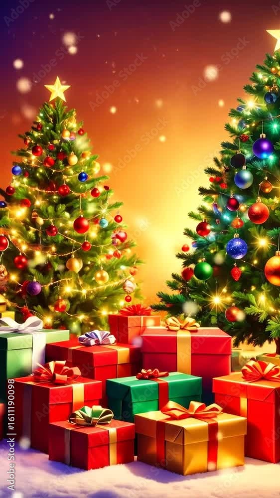 Festive christmas trees with gifts Festive christmas trees with gifts