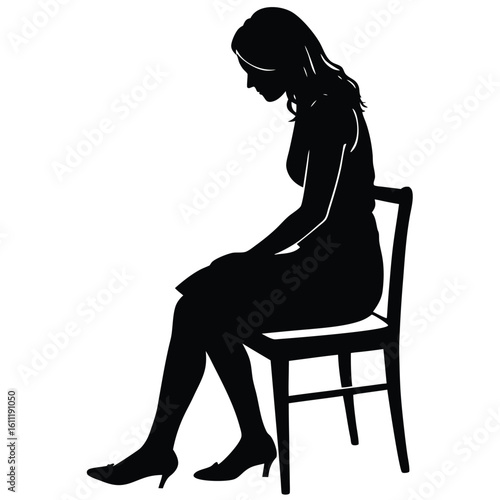 Silhouette of a Lonely Woman Sitting on a Chair in a White Room
