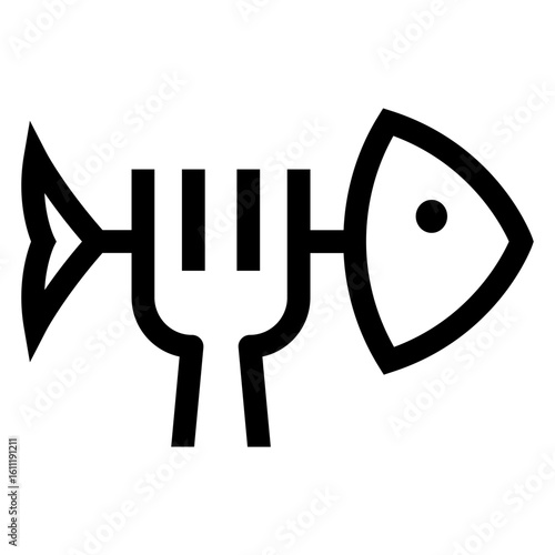 Logo Seafood. Icono con líneas con cabeza y tenedor como espina de pescado para restaurante