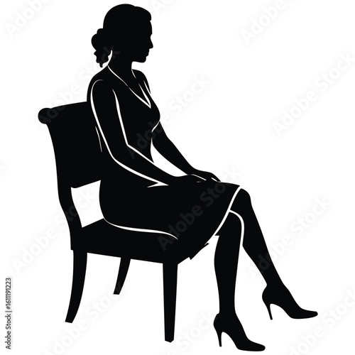 Serene Silhouette of a Woman Seated on a Chair against a White Background