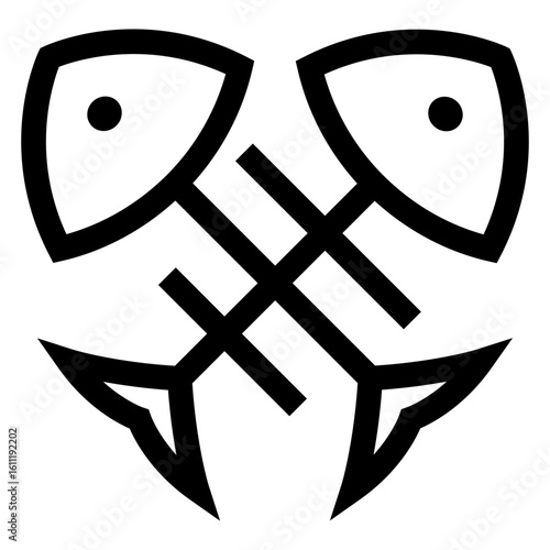 Logo Seafood. Icono con líneas con cabeza y espina de pescado cruzados para restaurante
