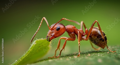 Close-Up of Leafcutter Ant Carrying Green Leaf on Nature Background variation 2