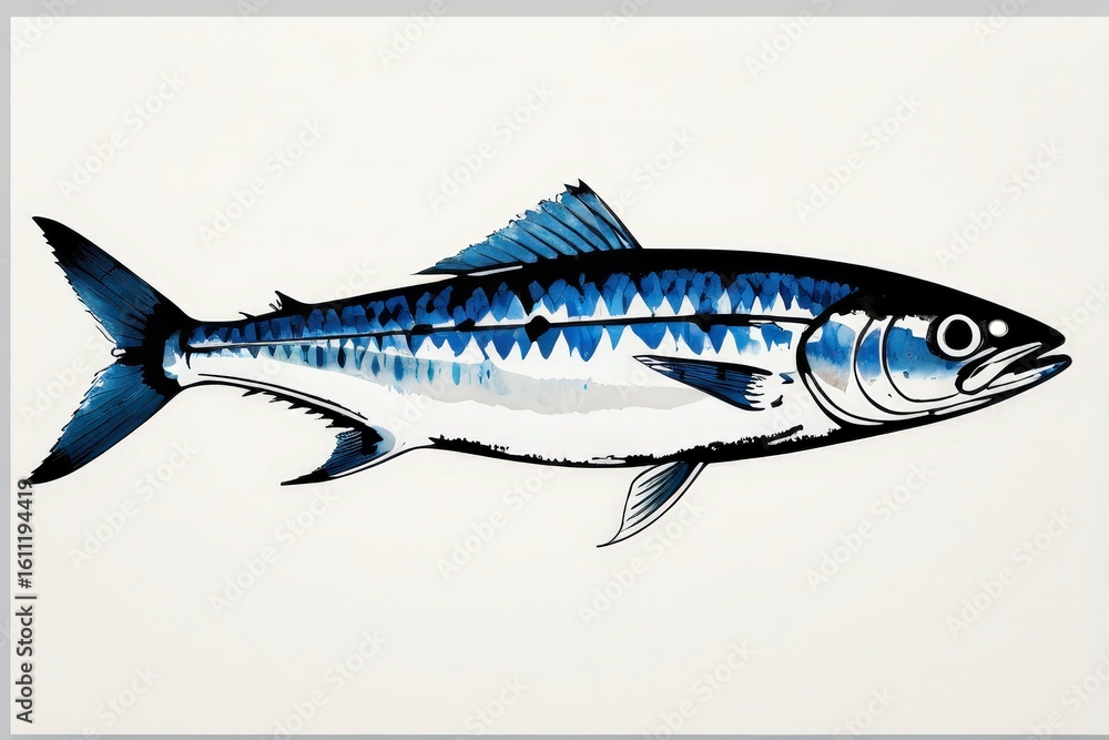 Obraz premium Detailed Illustration of a Colorful Fish with Blue Stripes and Patterns