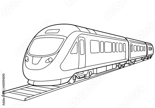 Sleek modern bullet train speeding along tracks, symbolizing fast travel and advanced transit solutions