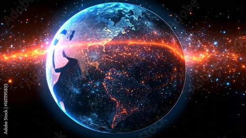 Wallpaper Mural Two Earths Connect in Space with Energy Beam Transmission Visualization Torontodigital.ca