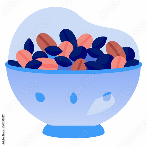 Nuts and seeds mix in a blue bowl on white background  