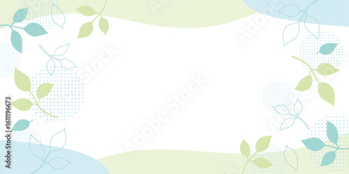 おしゃれな葉っぱとウェーブデザインの背景