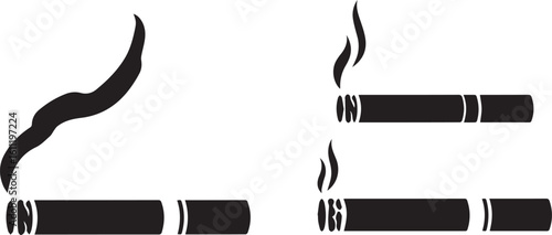 Cigarette Icon Set Vector – Black Smoking and Health Awareness Symbols