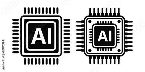 Artificial Intelligence AI Processor Chip Icon Set Vector Circuit and Mini CPU Collection on White Background