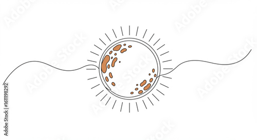 Abstract sun illustration with sunspots and sunbeams outlines in minimalist style - Single line vector outline concept