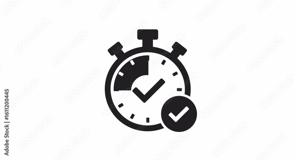 Stopwatch Icon with Checkmarks: Time Management and Task Completion Symbol Stopwatch Icon with Checkmarks: Time Management and Task Completion Symbol