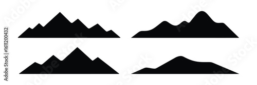 mountain silhouettes set wide panoramic highland and rocky landscape vectors on white background