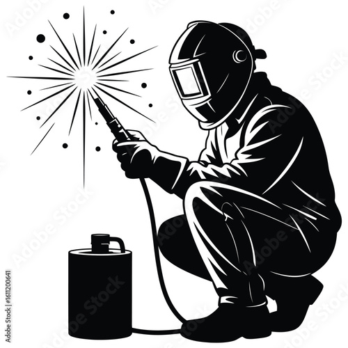 Welding Worker Silhouette Vector Illustration — Industrial Welder Clipart for Design Projects
