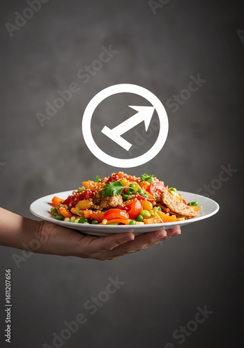Healthy Vegetable Stir Fry on White Plate Hand Holding Fresh Colorful Food