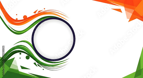 Dynamic abstract graphic with Indian tricolor waves a central circular frame and modern geometric elements. 4k Background Wallpaper