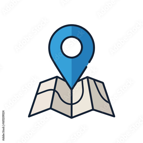 A stylized map graphic with a blue location pin, indicating a journey or destination.