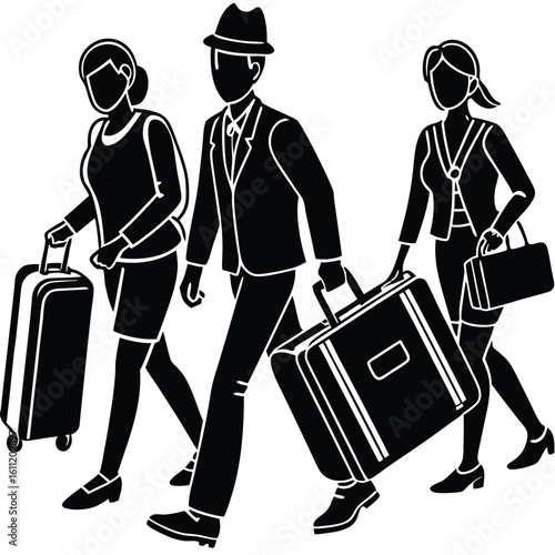 White Background Sketch of People Carrying Suitcases