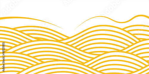 Yellow instant noodle, pasta and spaghetti texture with geometric wavy lines. Ramen, pasta vector pattern.