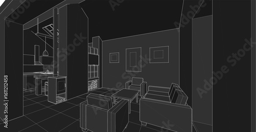 house interior sketch 3d illustration	
