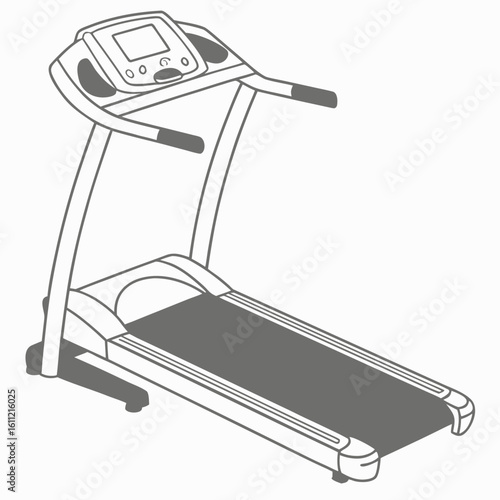 Modern treadmill machine for home gym cardio workout and fitness training with digital display and handrails