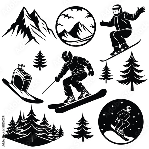 Comprehensive Vector Collection Showcasing Snowboarding Enthusiasts and Thrilling Winter Sports