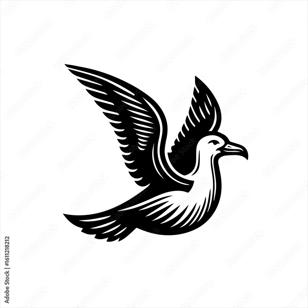 Obraz premium Seagull flying with wings spread