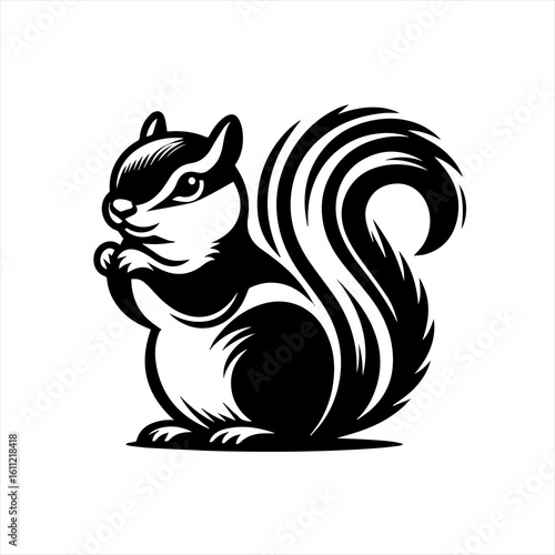 A cute squirrel sits on its hind legs