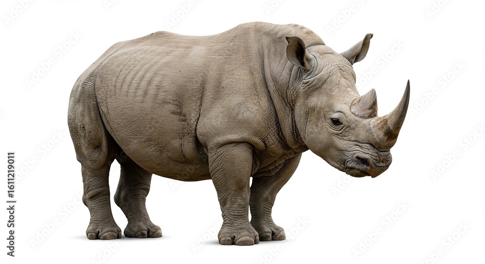 Fototapeta premium Powerful Rhinoceros Standing Textured Skin Patterns Wildlife