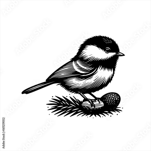Chickadee on a pinecone