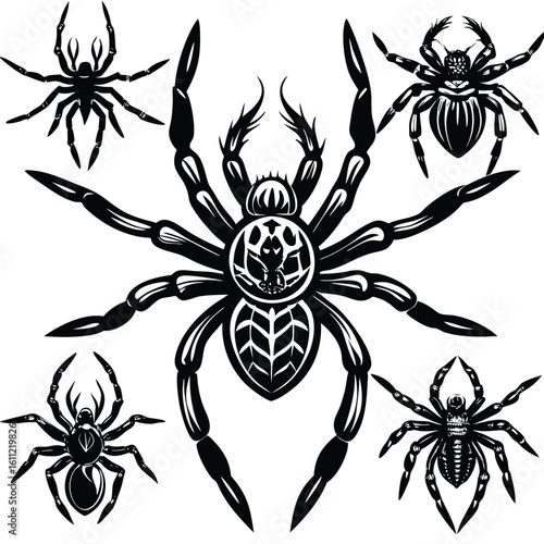 Intricate Collection of Spiders in Various Poses