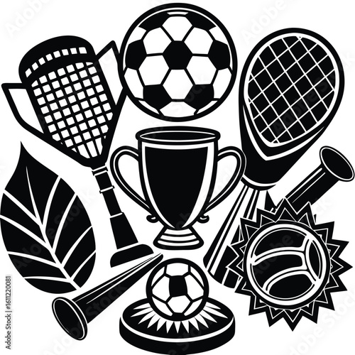 Illustrative Vector Collection Featuring Various Sports Equipment and Accessories