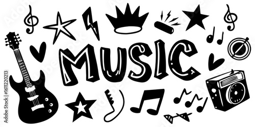Black Music Doodle Icon Design