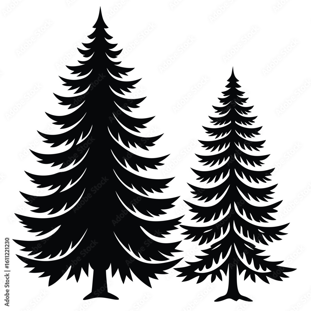 Obraz premium Isolated Set of Vector Silhouettes of Spruce Fir Trees