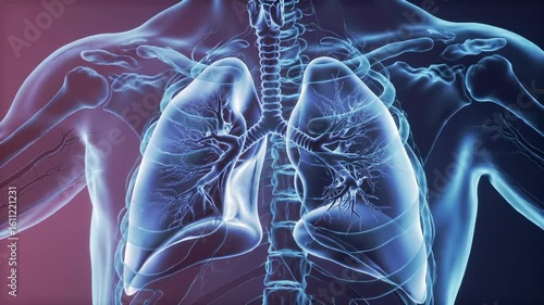 Transparent anatomical representation of lungs and surrounding skeletal structure