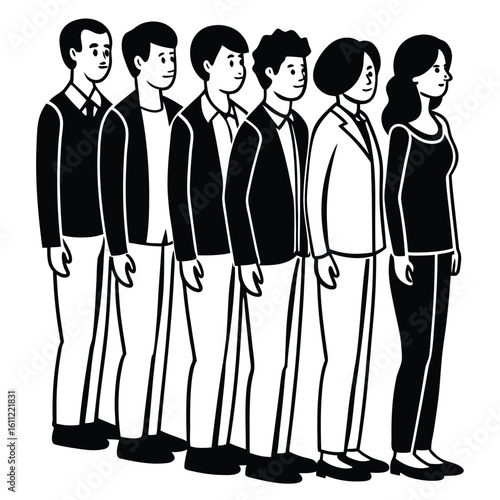 People Standing in a Row Flat Isolated Vector Illustration