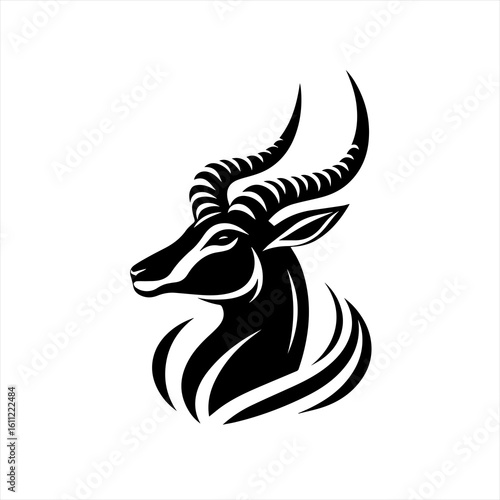 An antelope head with curved horns