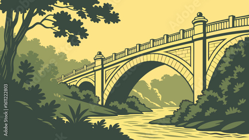 Mughal Bridge Over River Vector Art