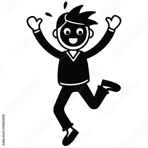 Joyous Stick Figure DUDI Leaping in Exuberance, Isolated Vector Graphic