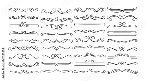 A collection of hand-drawn dividers and text separators. Lines and vines for decorating pages. Stylish design elements. Isolated vector illustration.