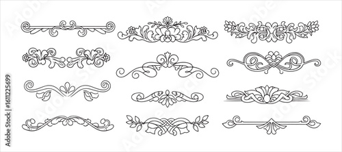 Stylish vintage dividers. Retro floral ornaments, classic design features from old books, curved linear borders, calligraphy outlines, hand-drawn isolated graphics, a decent vector collection.