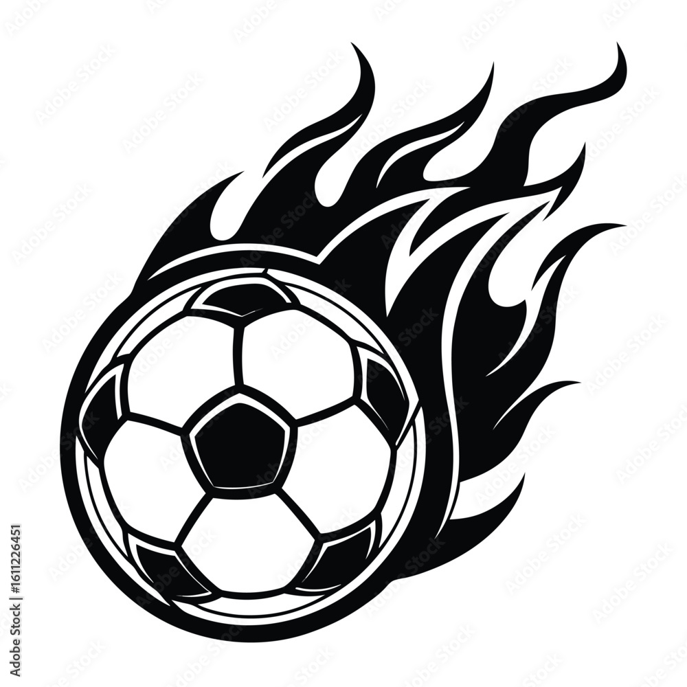 Obraz premium Dynamic Soccer Ball Engulfed in Flames Vector Graphic Illustration for Sports Logo Design
