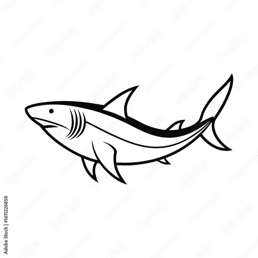 Fototapeta premium A shark line art vector illustration on white background