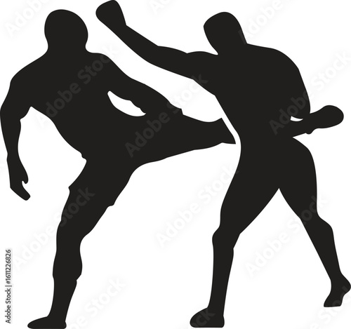 Silhouette of various fighting skills between two people