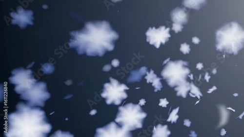 Serene snowfall creates a magical winter wonderland in a quiet forest at dusk