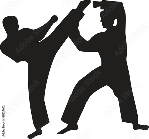 Silhouette of various fighting skills between two people