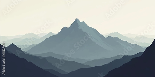 Morning panorama of misty mountains and scenic valleys